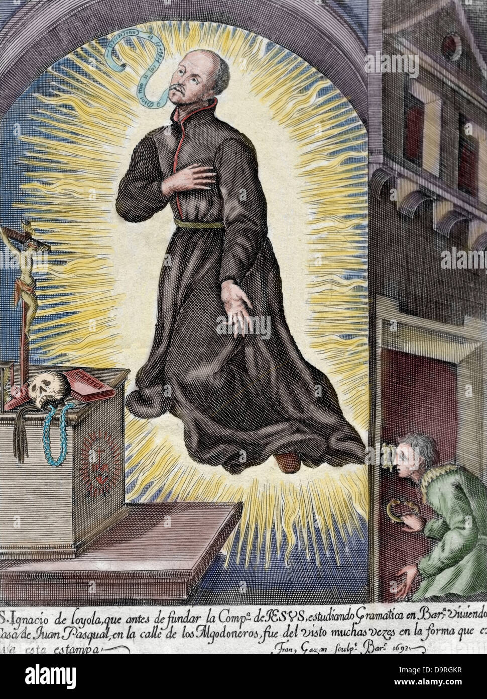 Ignatius von Loyola (1491-1556). Spanische Ritter, Priester seit 1537. Gründung der Gesellschaft Jesu (Jesuiten). Farbige Gravur. Stockfoto