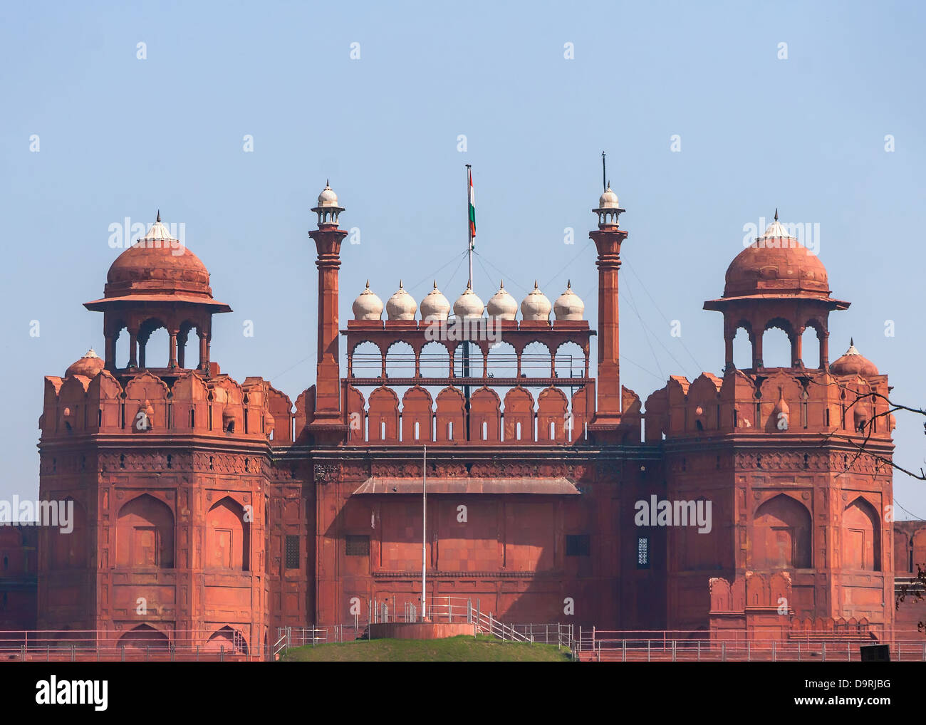 Das Lahore-Tor des Roten Forts in Delhi. Stockfoto