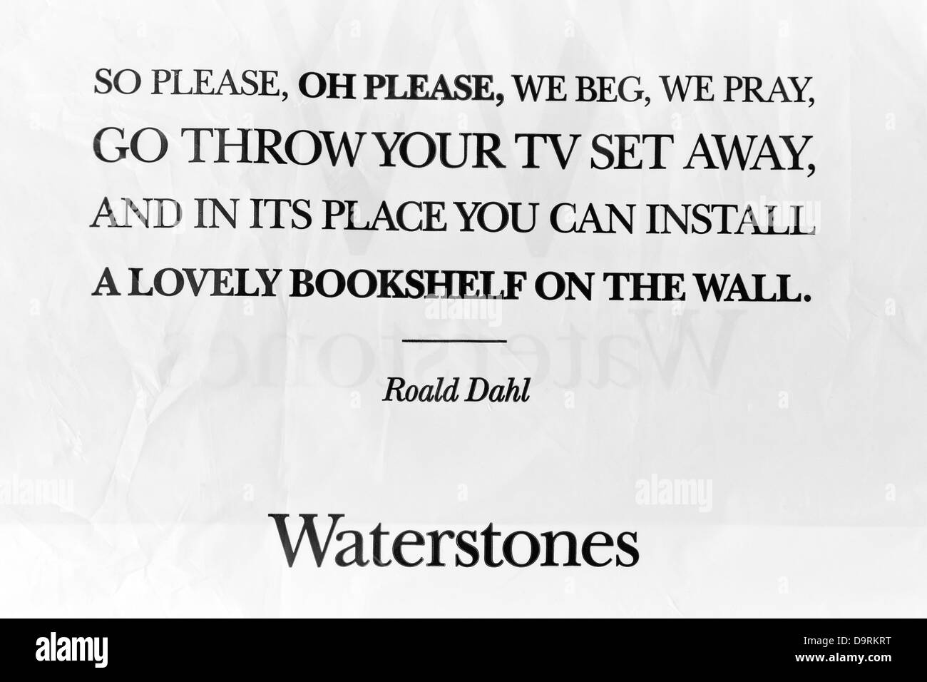 Roald Dahl Nachricht auf Waterstones Tragetasche Stockfoto