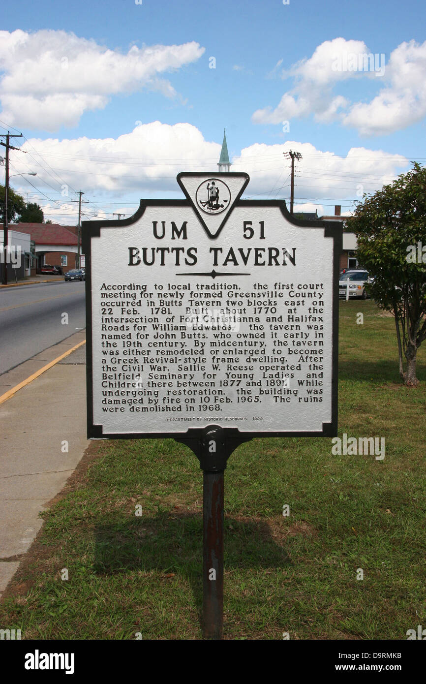 BUTTS Taverne nach der lokalen Tradition, ereignete sich das erste Gericht treffen für neu gegründete Greensville County im Hintern Taverne Stockfoto