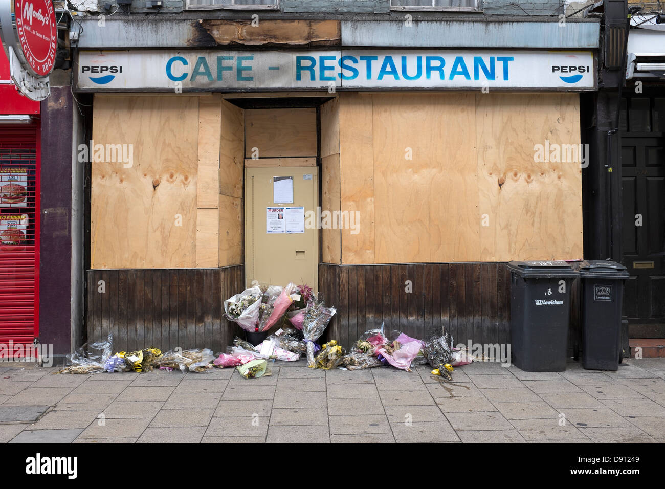 Cafe Restaurant Deptford Hight Straße ausgebrannt Stockfoto