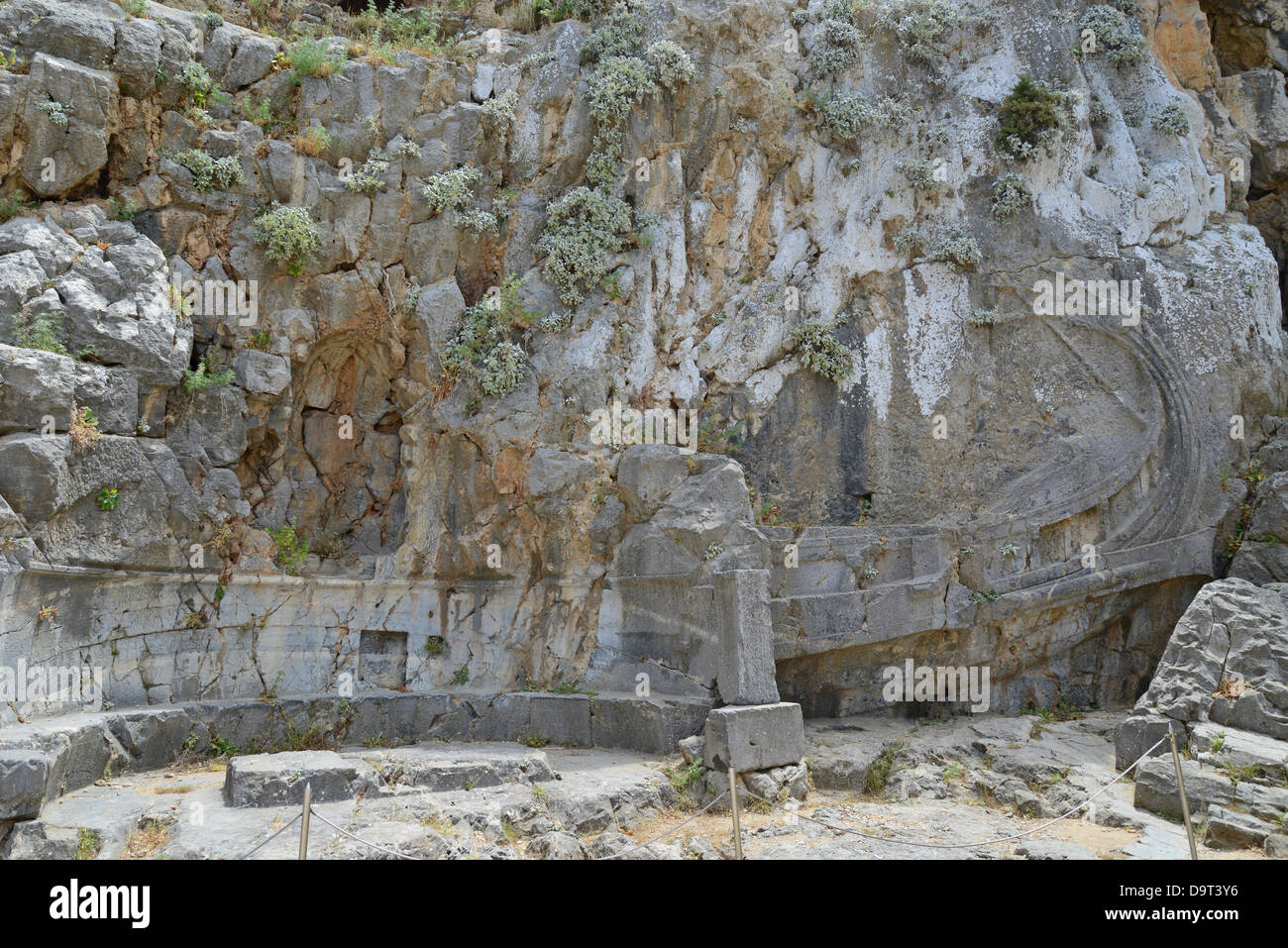 Relief-Heck des Kriegsschiffes (2. c BC) Akropolis von Lindos, Lindos, Rhodos (Rodos), die Dodekanes, South Aegean Region, Griechenland Stockfoto