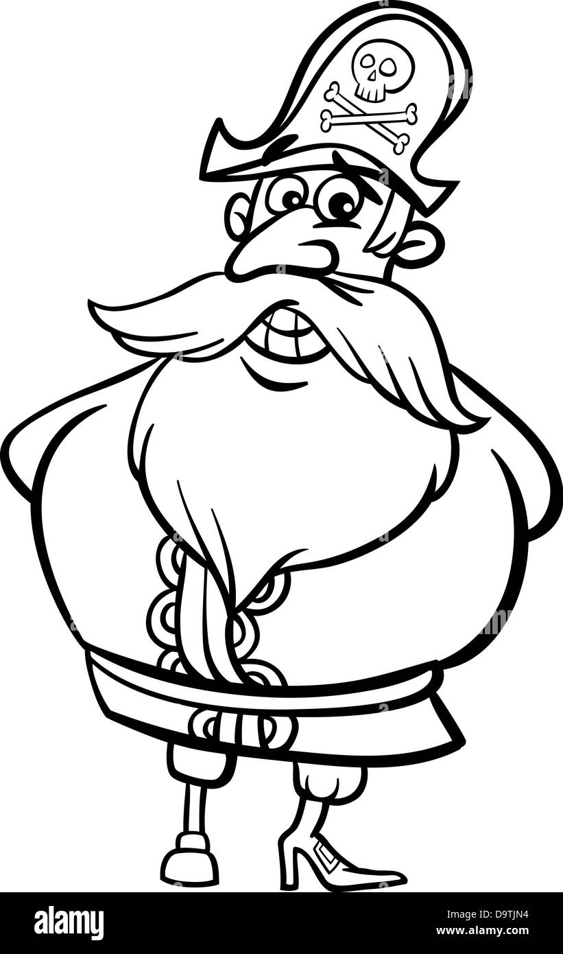 Schwarz / Weiß Cartoon Illustration von lustigen Piraten oder Corsair