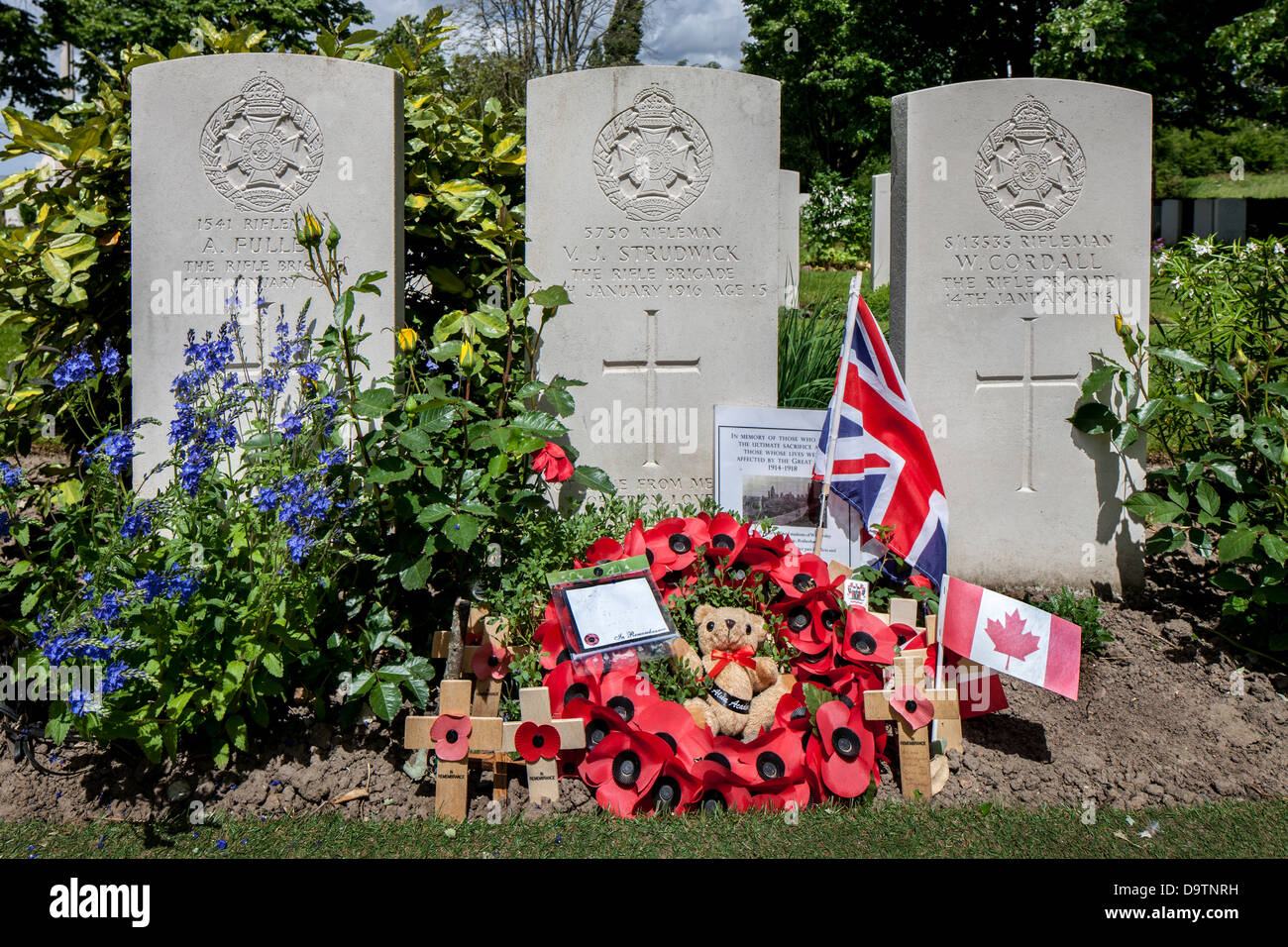 Essex Farm Friedhof, WWI Begräbnisstätte für ersten Weltkrieg eine britische Soldaten in Boezinge, West-Flandern, Belgien Stockfoto