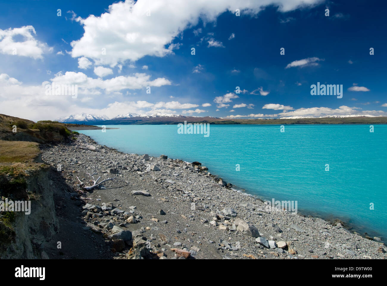 Lake Pukaki, Gletscherwasser, niedrige Seespiegel, Neuseeland Stockfoto