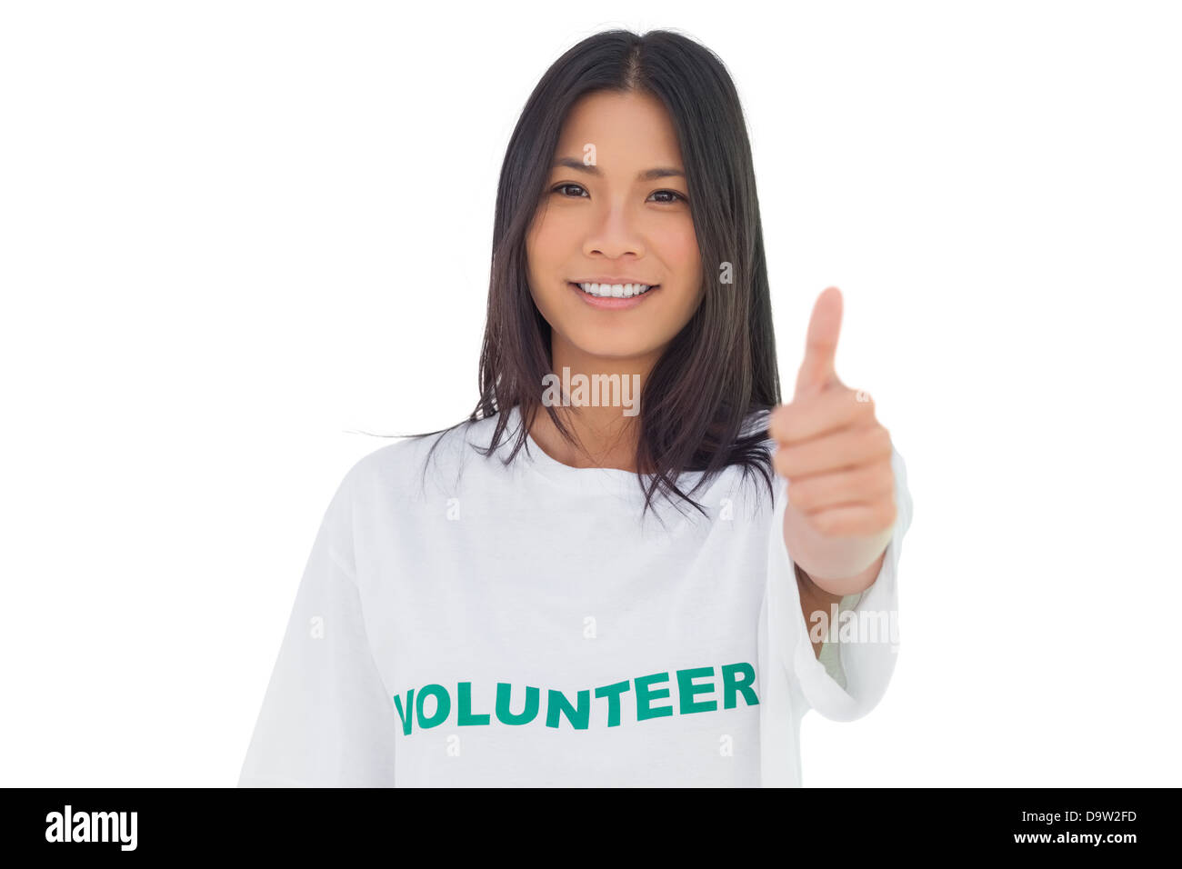 Ziemlich Freiwilligen Frau mit Daumen Stockfoto