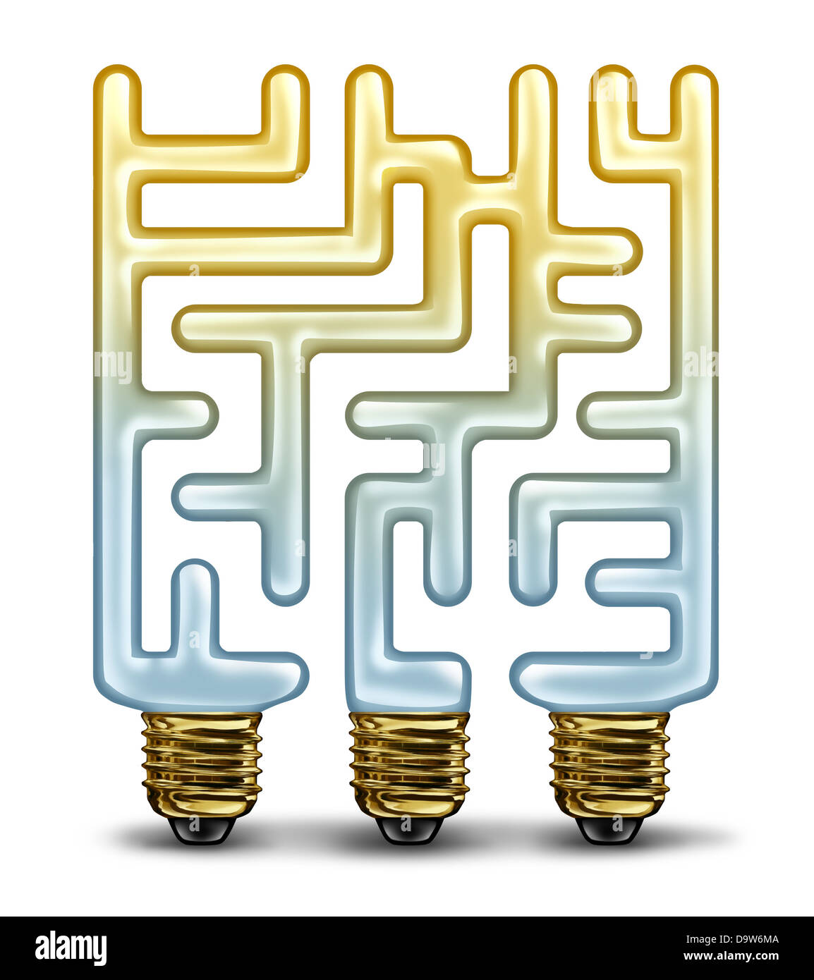 Kreative Herausforderungen und Problemlösung Business-Konzept mit einer Gruppe von Glas beleuchtet Glühbirnen geformt wie ein Labyrinth Stockfoto