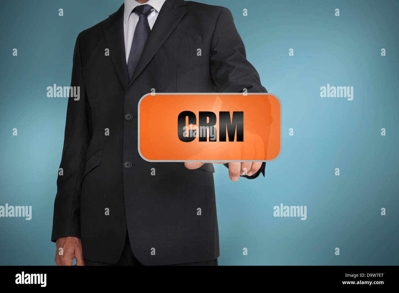 Geschäftsmann Auswahl orange Tag mit crm Stockfoto