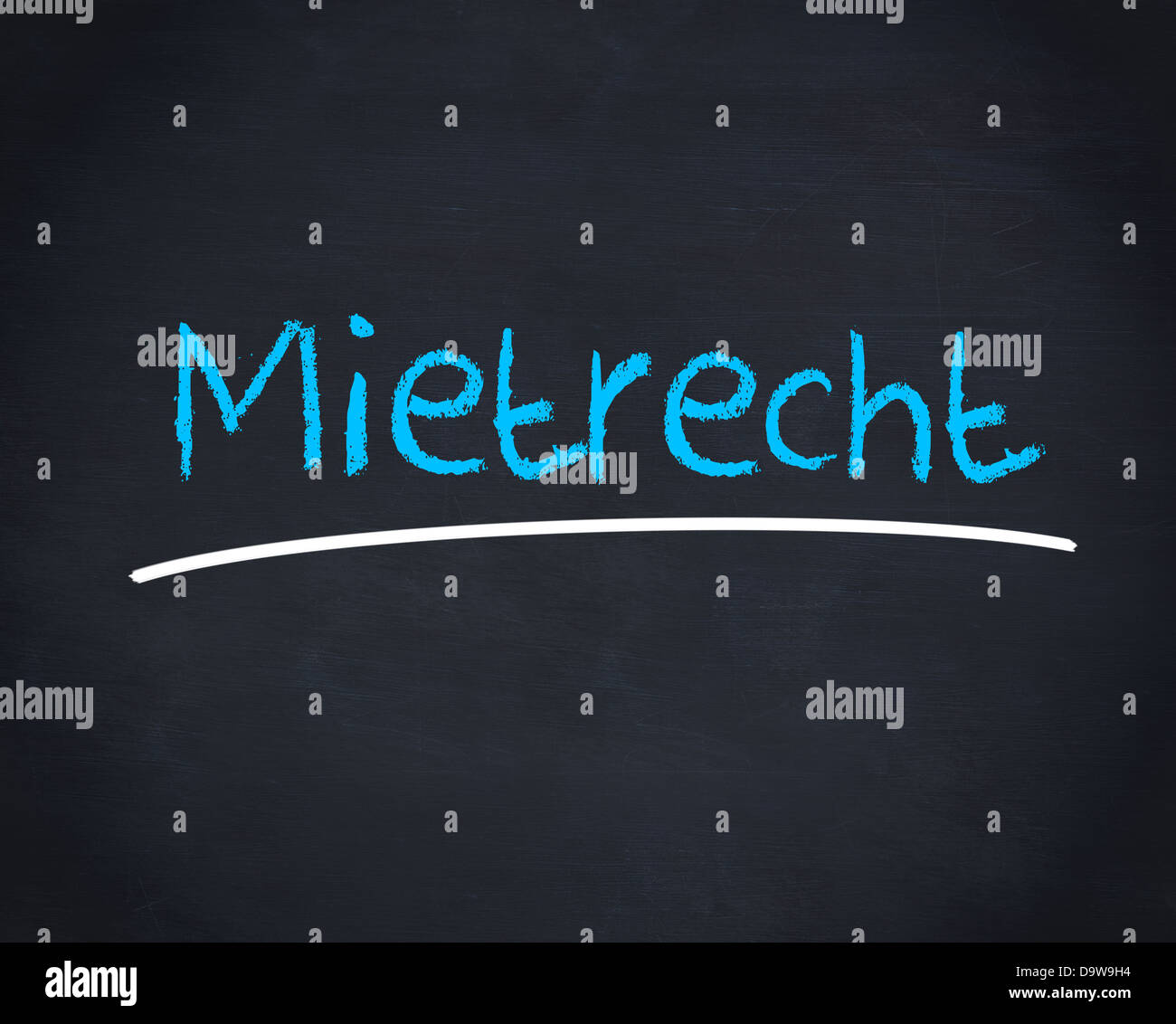 Mietrecht Wort in blau auf einer Tafel geschrieben Stockfoto