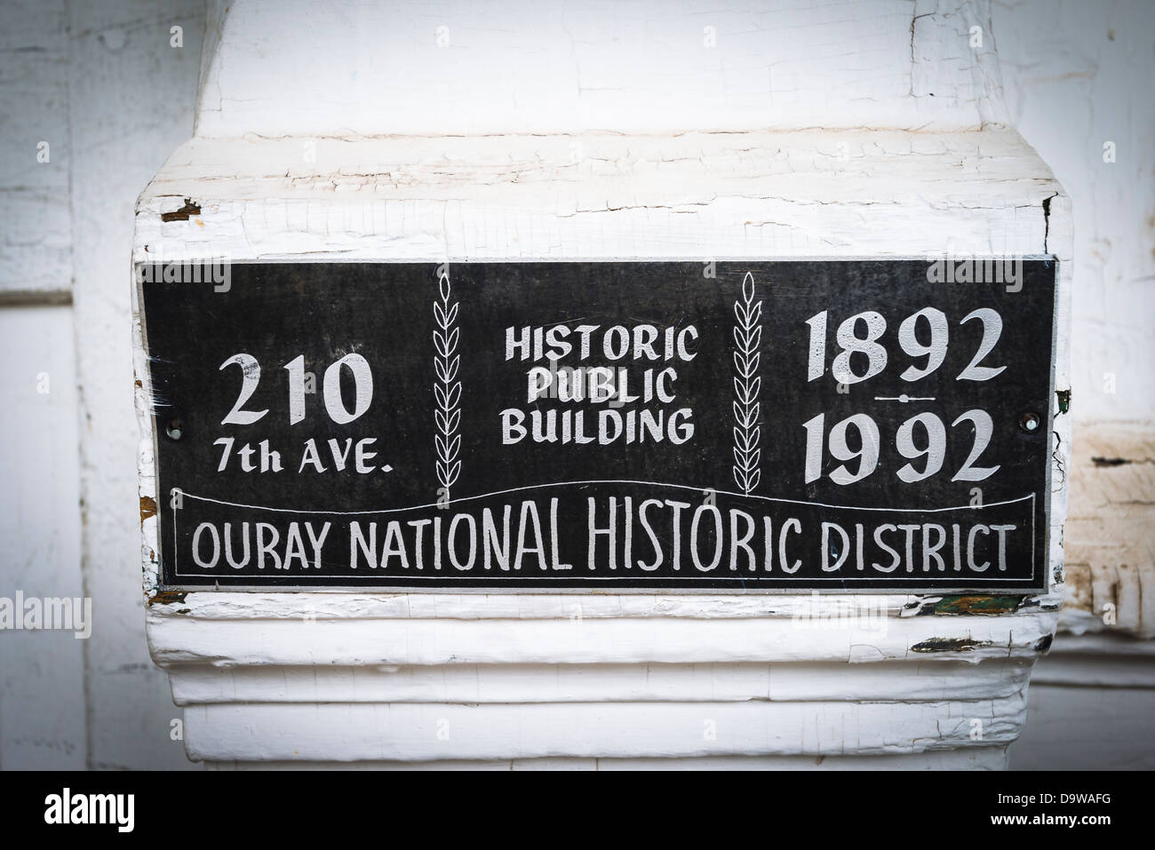 Historische Gedenktafel in Ouray National Historic District, Ouray, Colorado USA Stockfoto