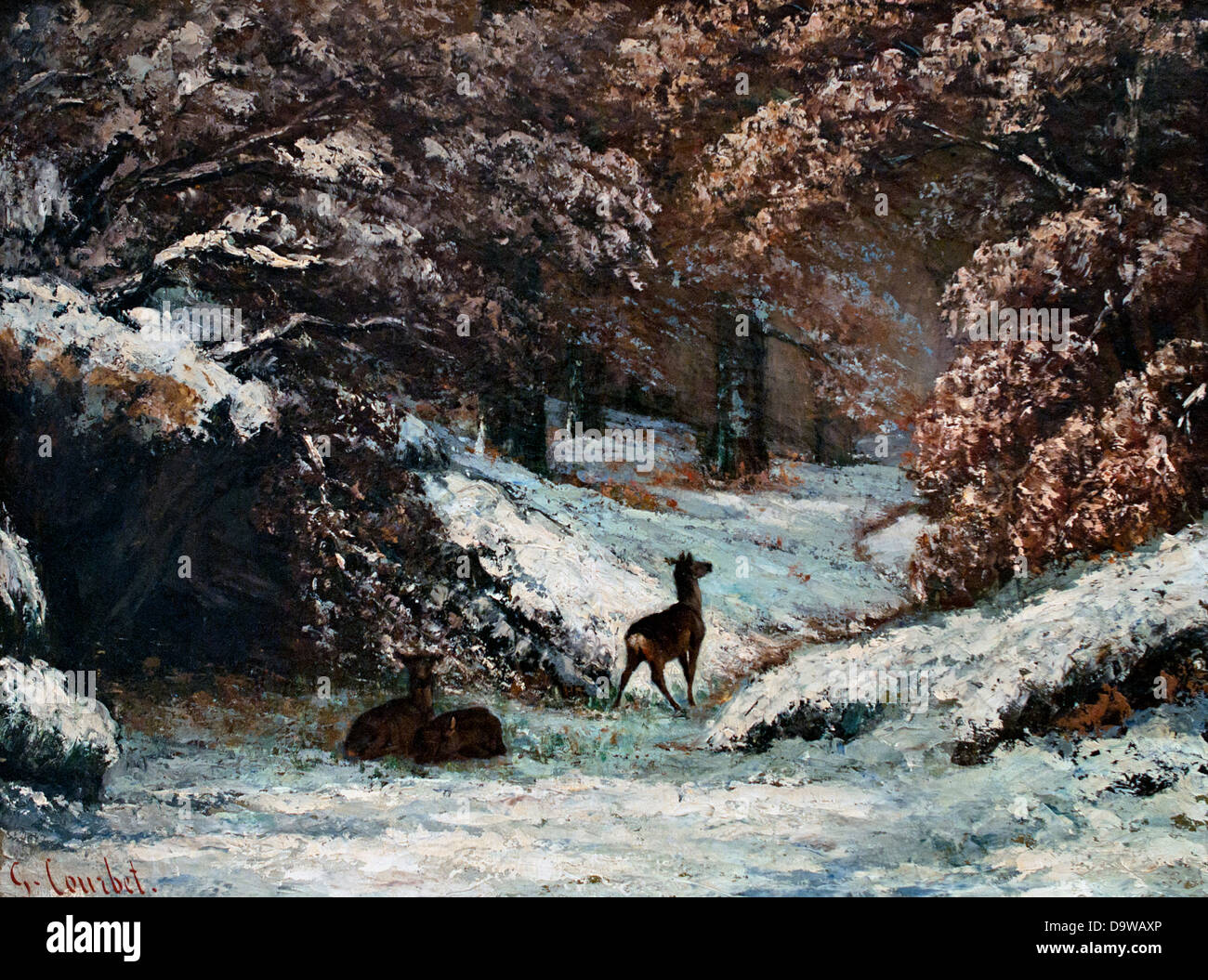 A Remise de chevreuils en hiver - die Präsentation von Hirschen im Winter 1866, Gustave Courbet 1819-1877 Frankreich Stockfoto