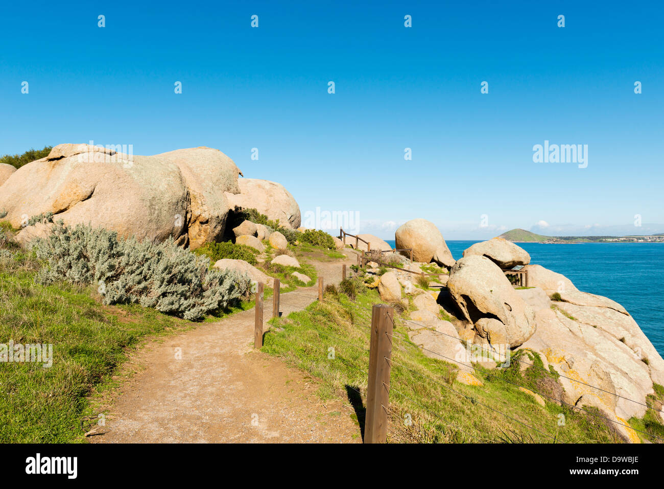 Ungewöhnliche Felsformationen auf Granite Island, South Australia schaffen eine beliebte Touristenattraktion Stockfoto