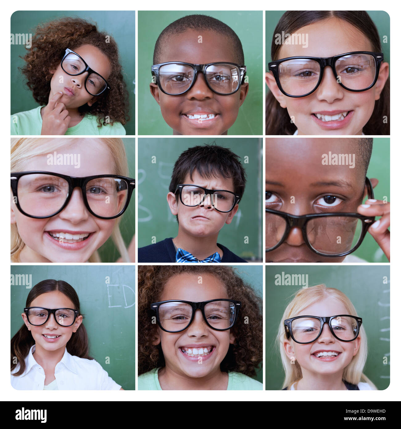 Collage aus verschiedenen Bildern des Lächelns Schüler Stockfoto