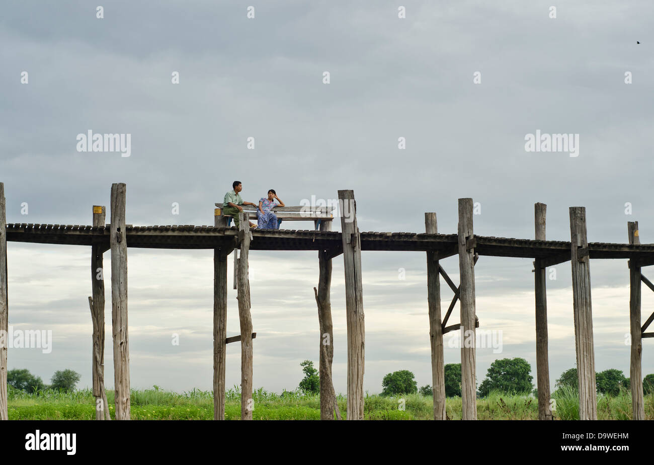 U-Bein Brücke, Amarapura, Mandalay, Birma Stockfoto