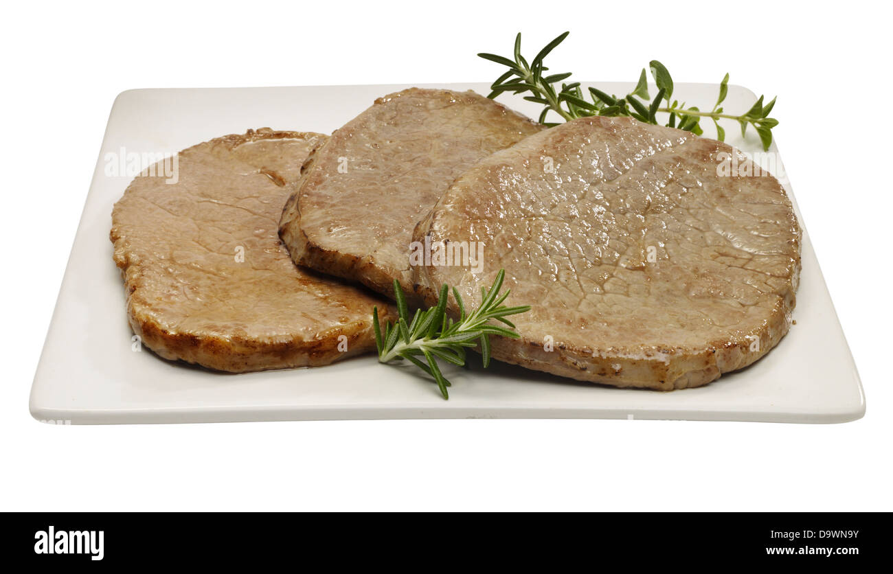 vorbereitete Rindfleisch Auge Runde steak Stockfoto