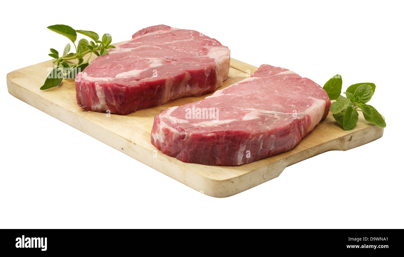rohes Rindfleisch Ribeye Steak ohne Knochen Stockfoto