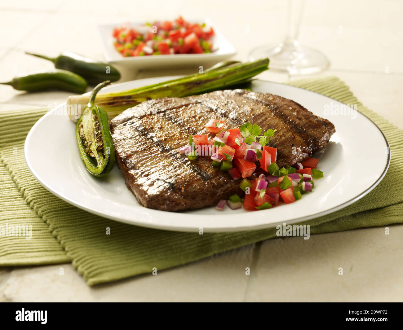 Flanke Steak in Szene Stockfoto