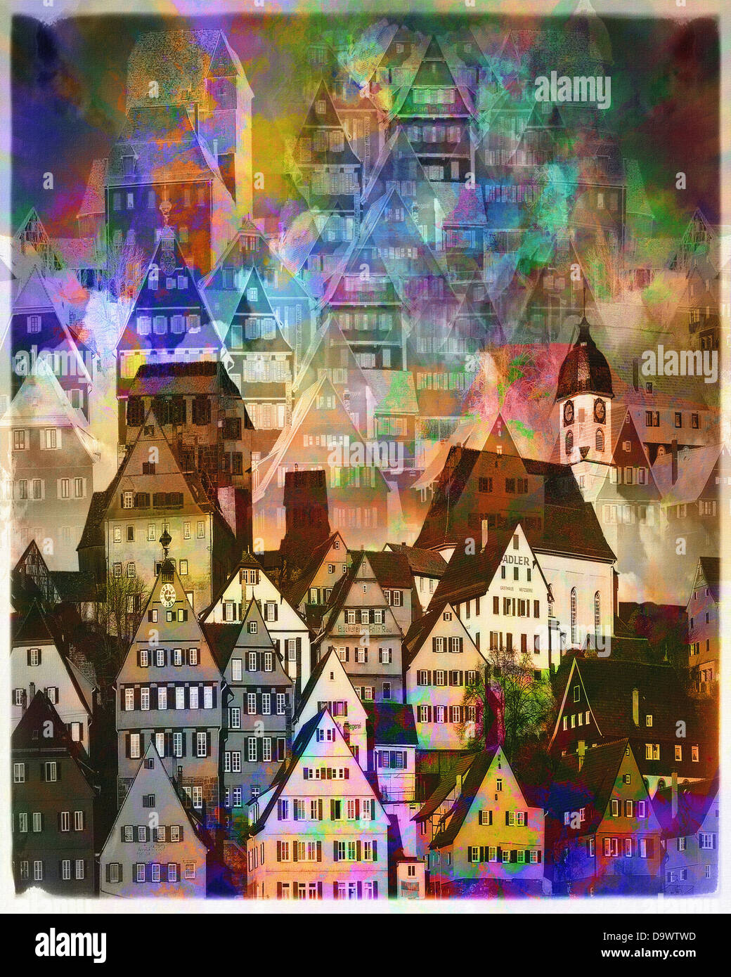 Digitale Kunst: Unsere Altstadt (Bild basierend auf Altensteig in Deutschland) Stockfoto