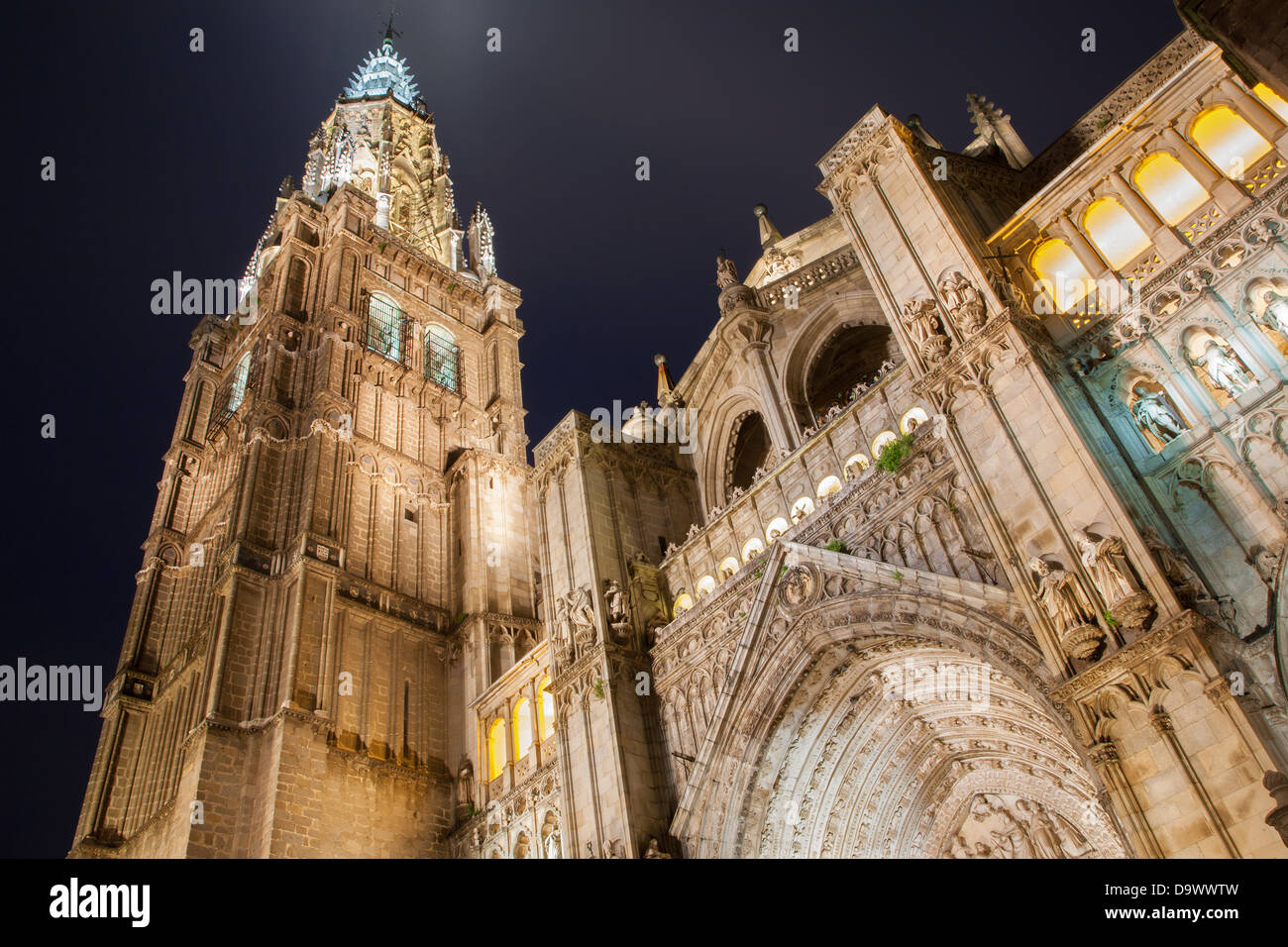 Toledo - Cathedral Primada Santa Maria de Toledo in der Nacht Stockfoto