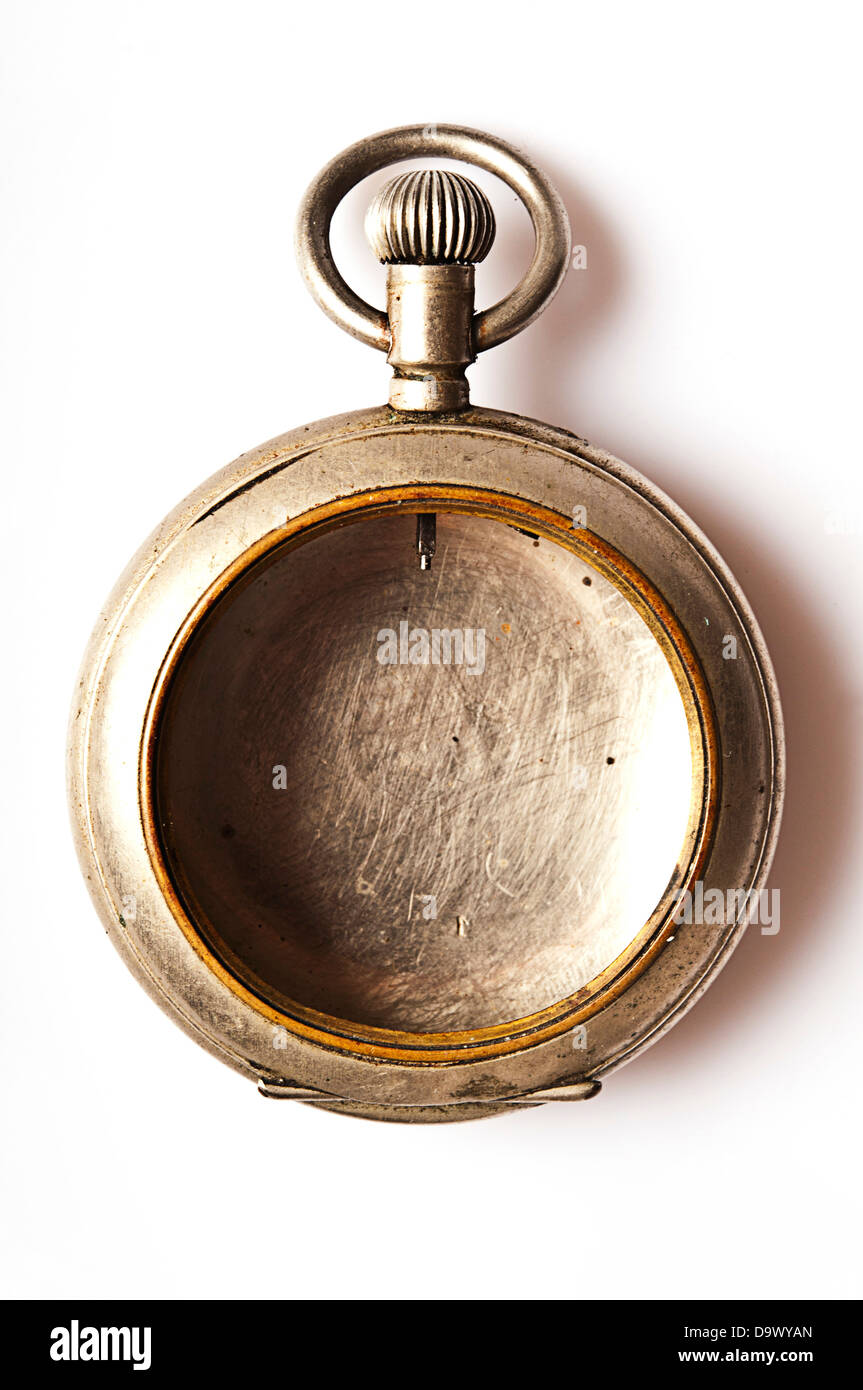 Leerer Koffer Antik Taschenuhr Stockfoto