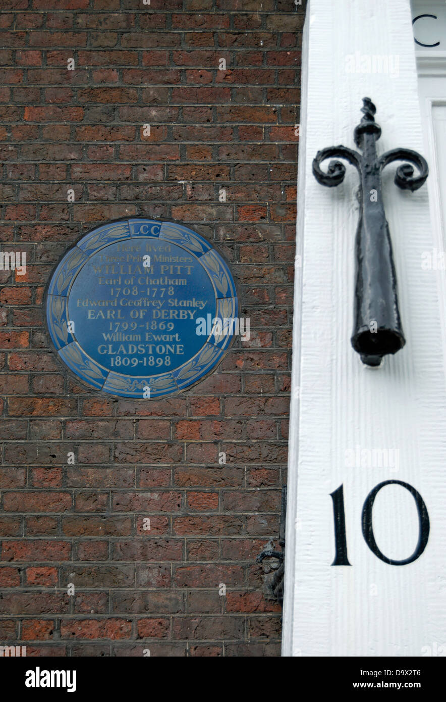 London Grafschaftsrat blaue Plakette im Chatham House, London, markieren die drei Staats-und Regierungschefs, die dort gelebt haben Stockfoto