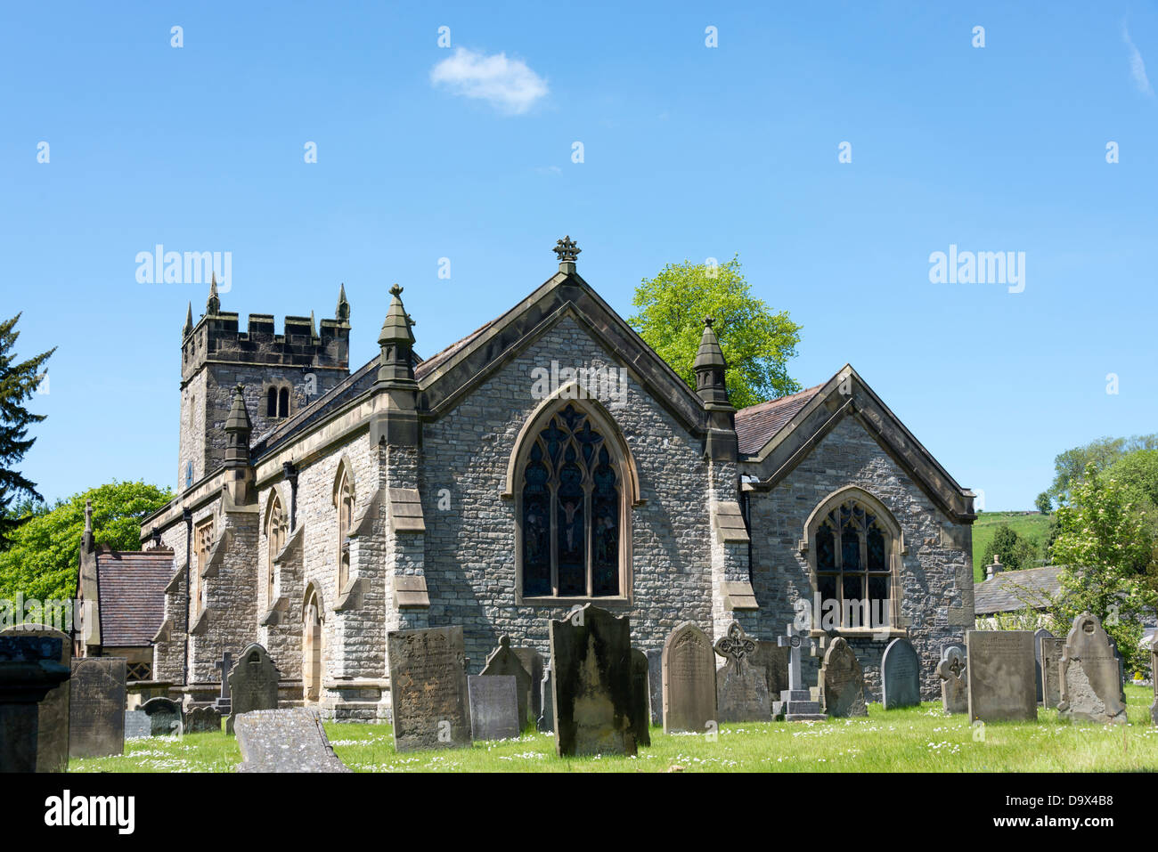 Heilige Dreiheit Pfarrkirche, Ashford im Wasser, Peak District National Park, Derbyshire, England. Stockfoto