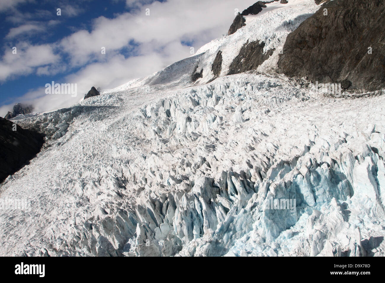 Areal Ansicht von Franz Josef Glacier, Neuseeland Stockfoto