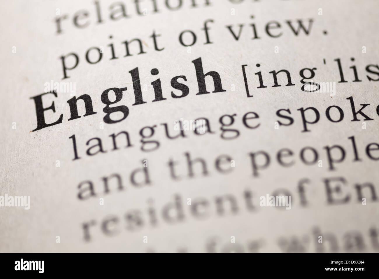 Wörterbuch-Definition des Wortes Englisch. Stockfoto