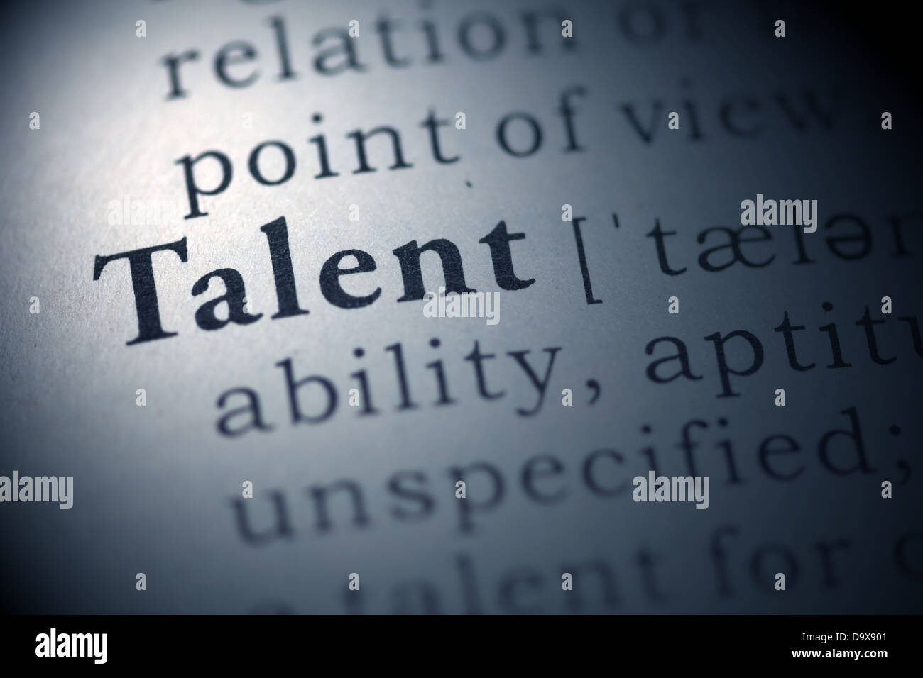 Wörterbuch-Definition für das Wort Talent. Stockfoto