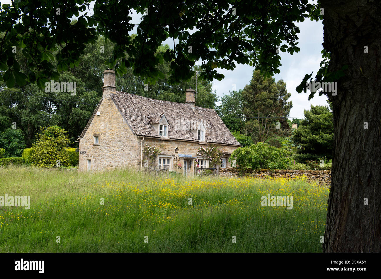 Cotswold Steinhaus. Wyck Rissington, Cotswolds, Gloucestershire, England Stockfoto