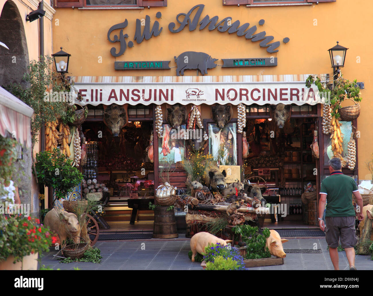 Italien, Umbrien, Perugia Bezirk, Norcia, Essen, Shop. Stockfoto