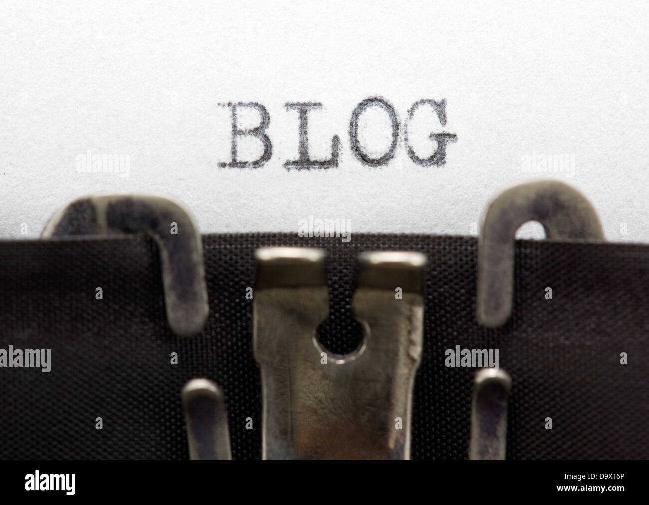 Blog. Nahaufnahme der Schreibmaschine. Stockfoto