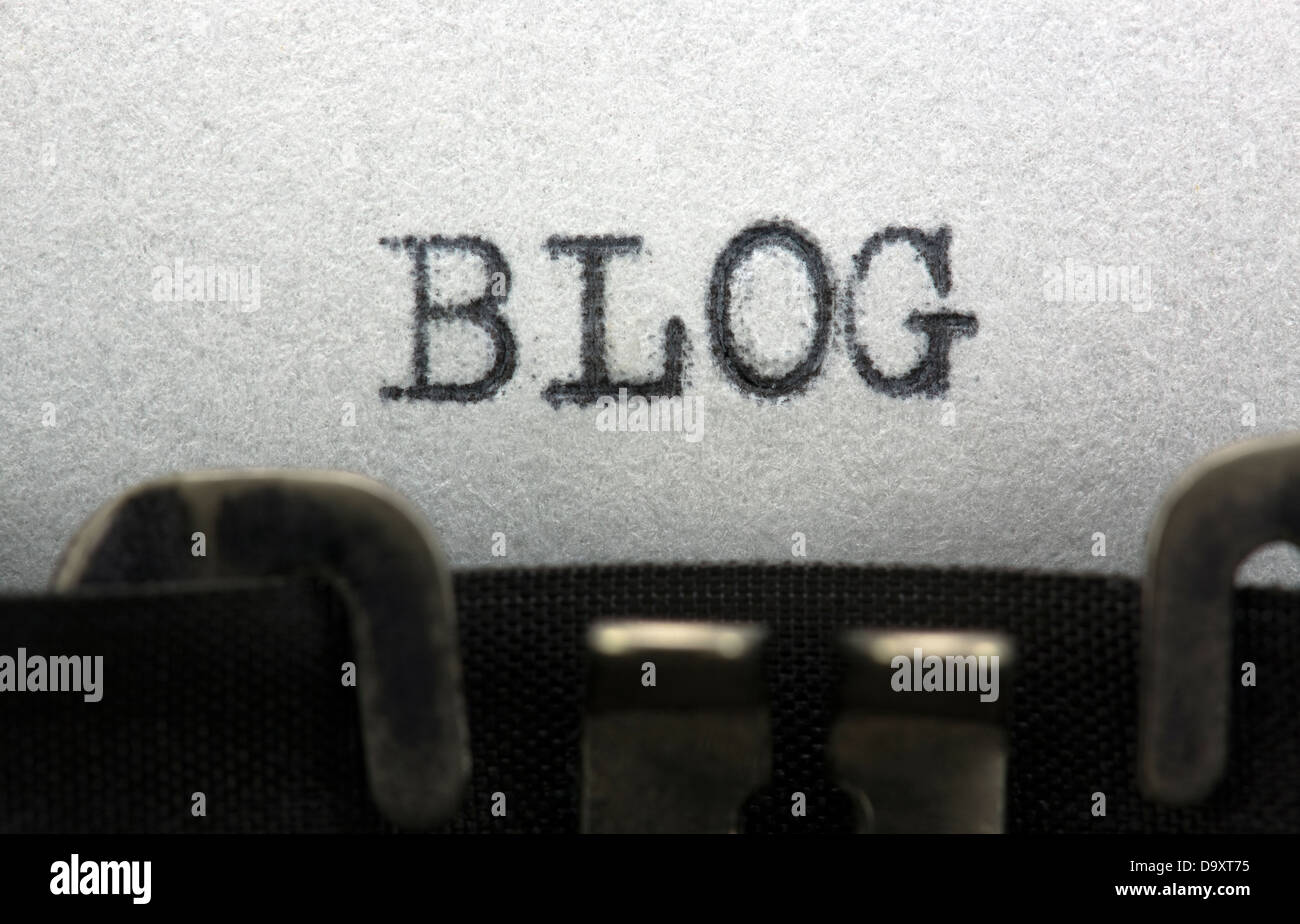 Blog. Nahaufnahme der Schreibmaschine. Stockfoto