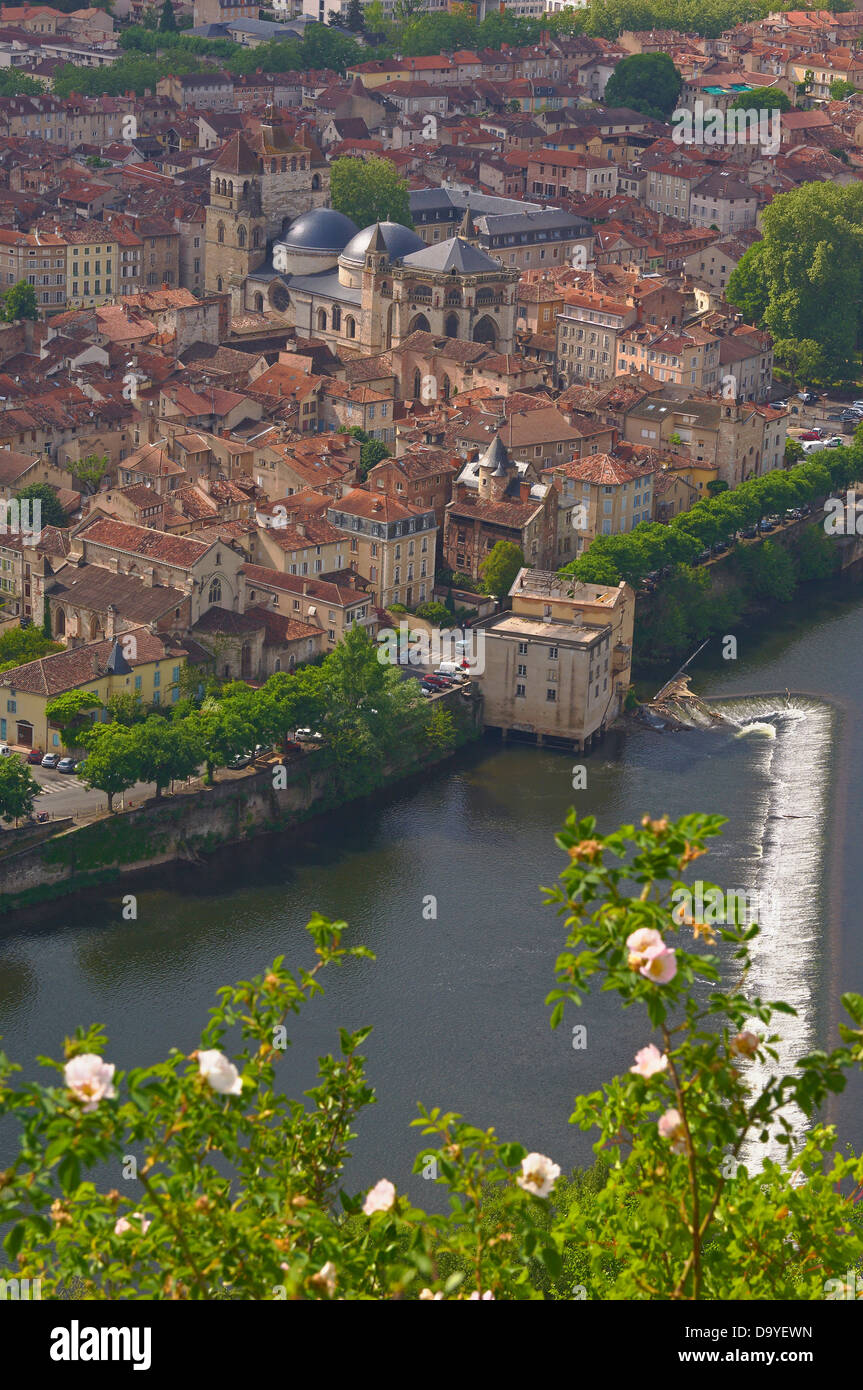 Cahors, Fluss Lot, Lot Handelsverträge, Quercy, Via Podiensis, Way of St. James, Frankreich. Stockfoto