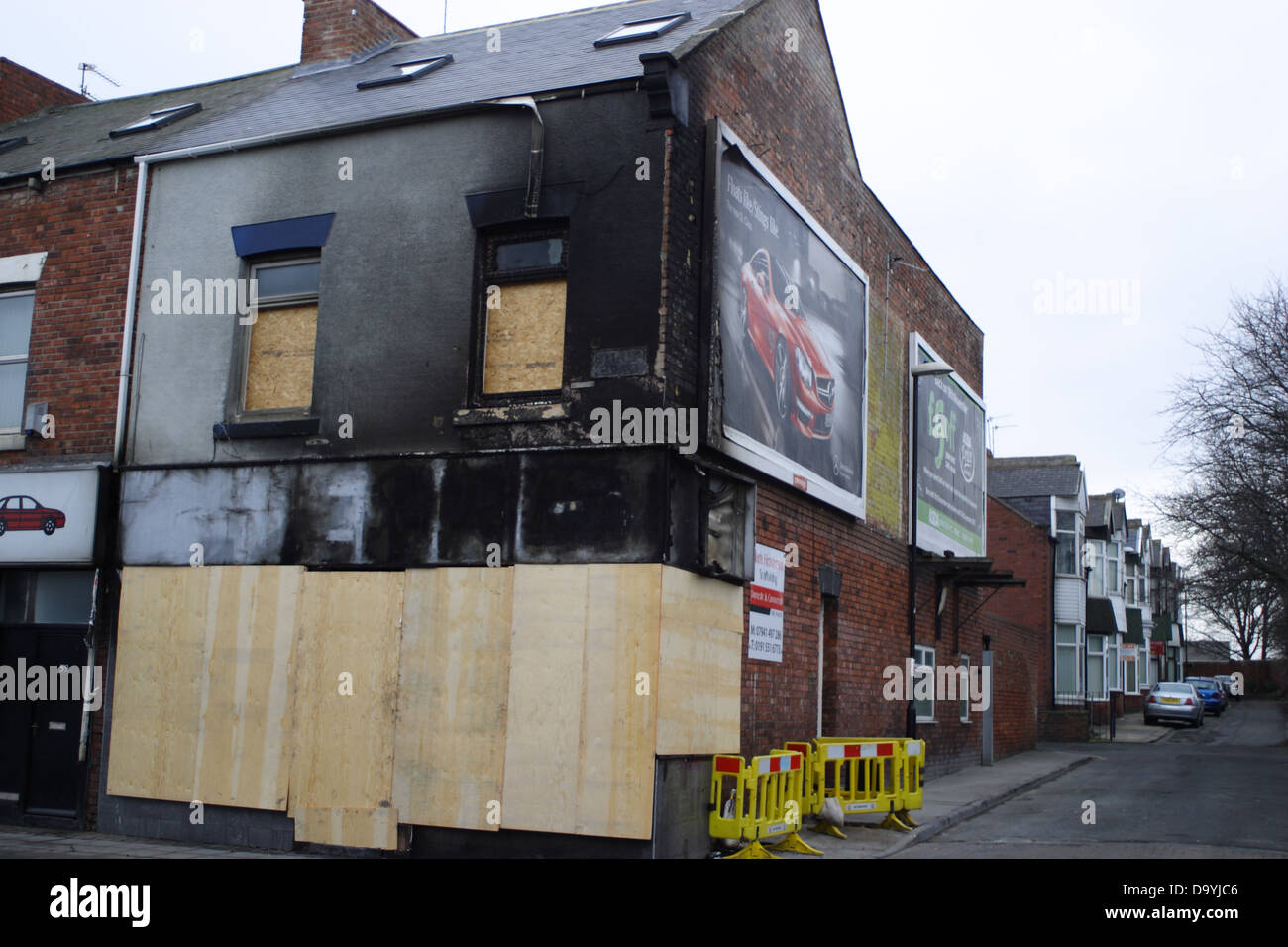 Das ehemalige Gelände des Zeba Balti indischer Imbiss, durch einen Brandstifter getroffen und Feuer stark beschädigt. Die Imbiss ist nun umgezogen. Stockfoto