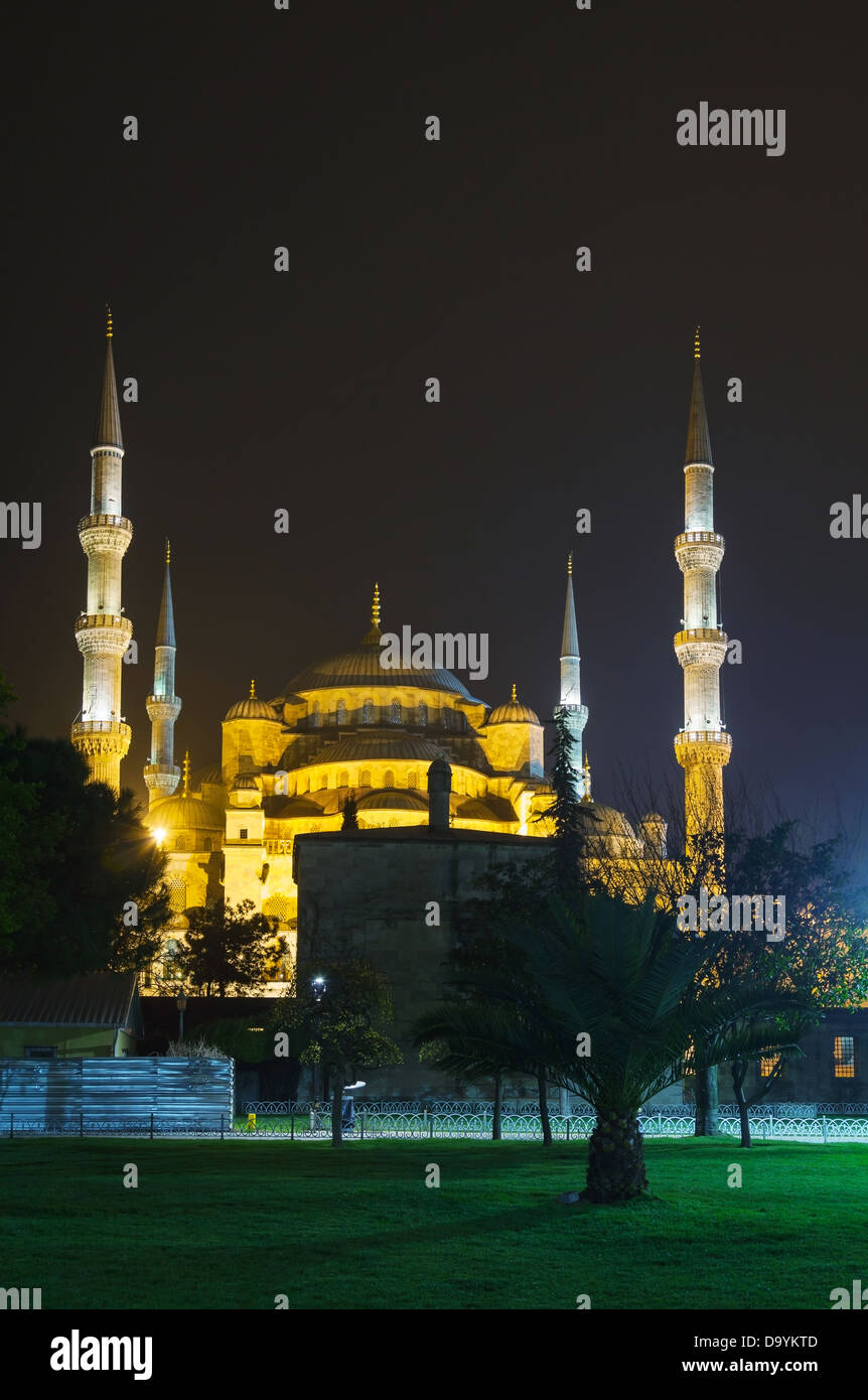 Sultan Ahmed Mosque (blaue Moschee) in Istanbul bei Nacht Stockfoto