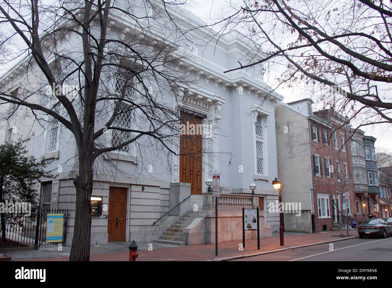 Hauptgebäude der Society Hill Synagoge in Fichte Street, Philadelphia, Pennsylvania. Stockfoto