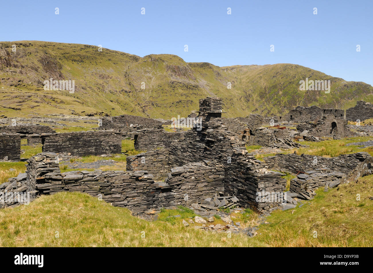 Runis des Wohnblocks am Rhosydd Slate Mine Croesor Gwynedd Wales Cymru UK GB Stockfoto