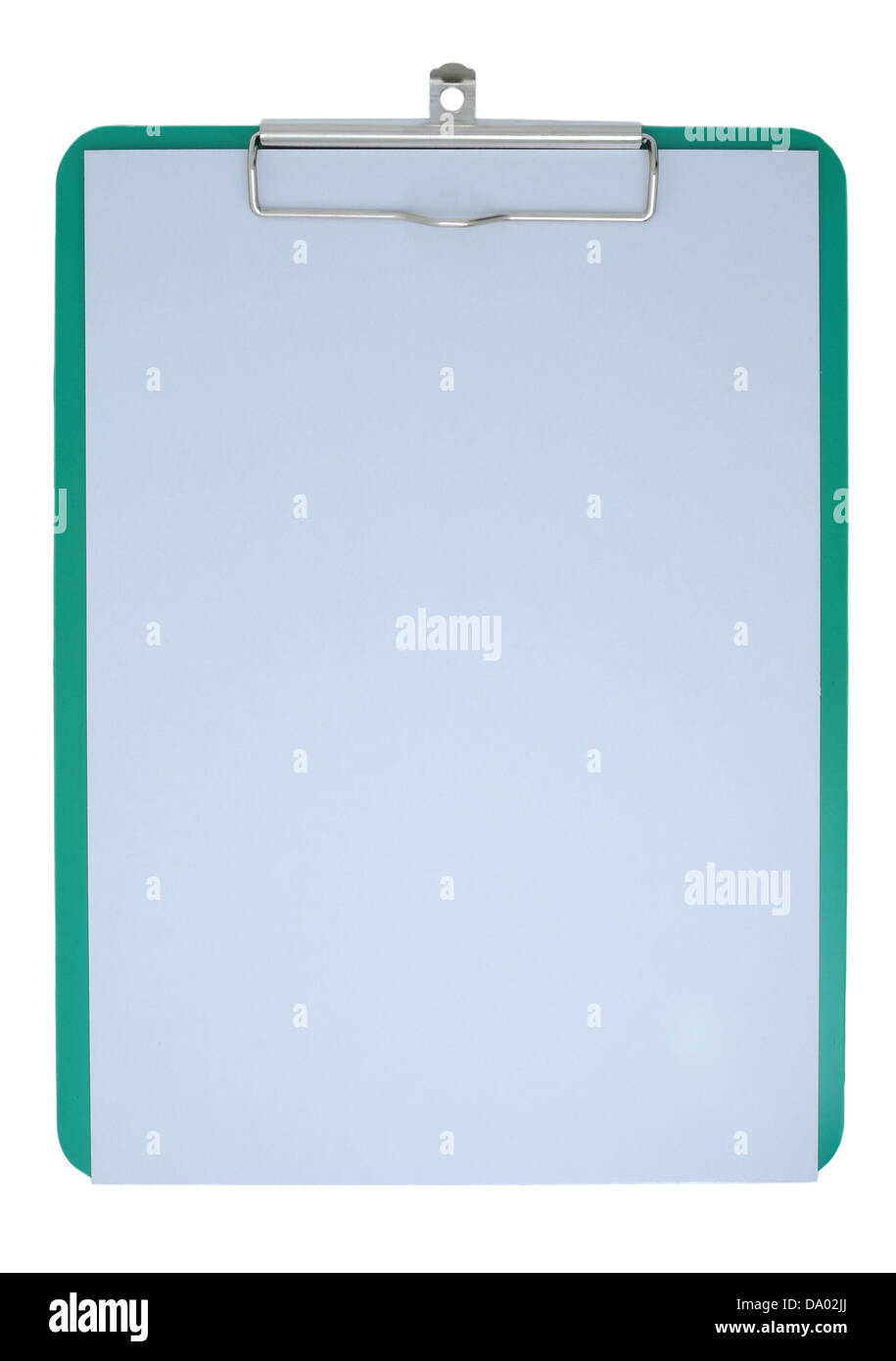 Vertikale Zwischenablage mit weißem Papier Stockfoto