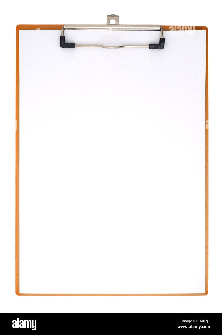 Vertikale Zwischenablage mit weißem Papier Stockfoto