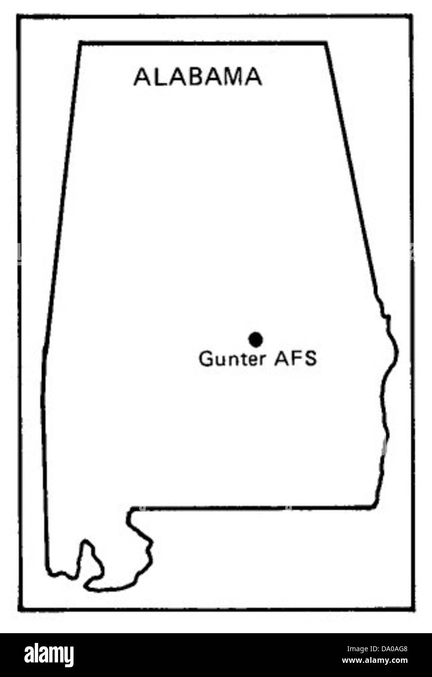 Die Gunter Air Force Base in Alabama war eine wichtige Ausbildungs- und Einsatzbasis für die US Air Force, die während ihrer aktiven Jahre zu verschiedenen Luftfahrt- und Militäroperationen beitrug. Stockfoto