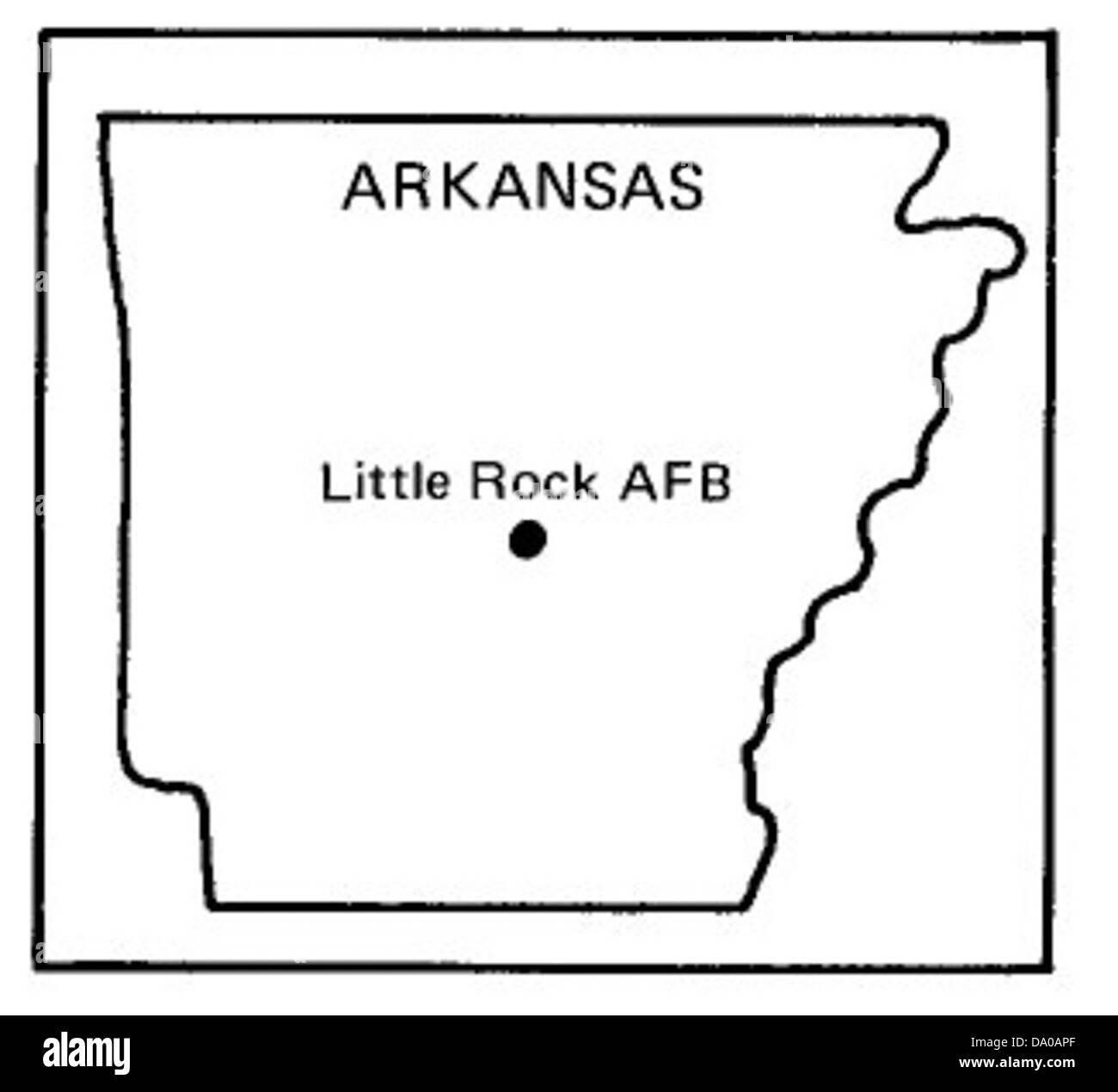 Eine Karte der Luftwaffenbasis Little Rock, einer wichtigen Anlage der US-Luftwaffe. Die Little Rock AFB in Arkansas hat verschiedene Luftmobilitätseinsätze unterstützt, darunter die Ausbildung von Flugbesatzungen für Kampfeinsätze und humanitäre Missionen. Stockfoto