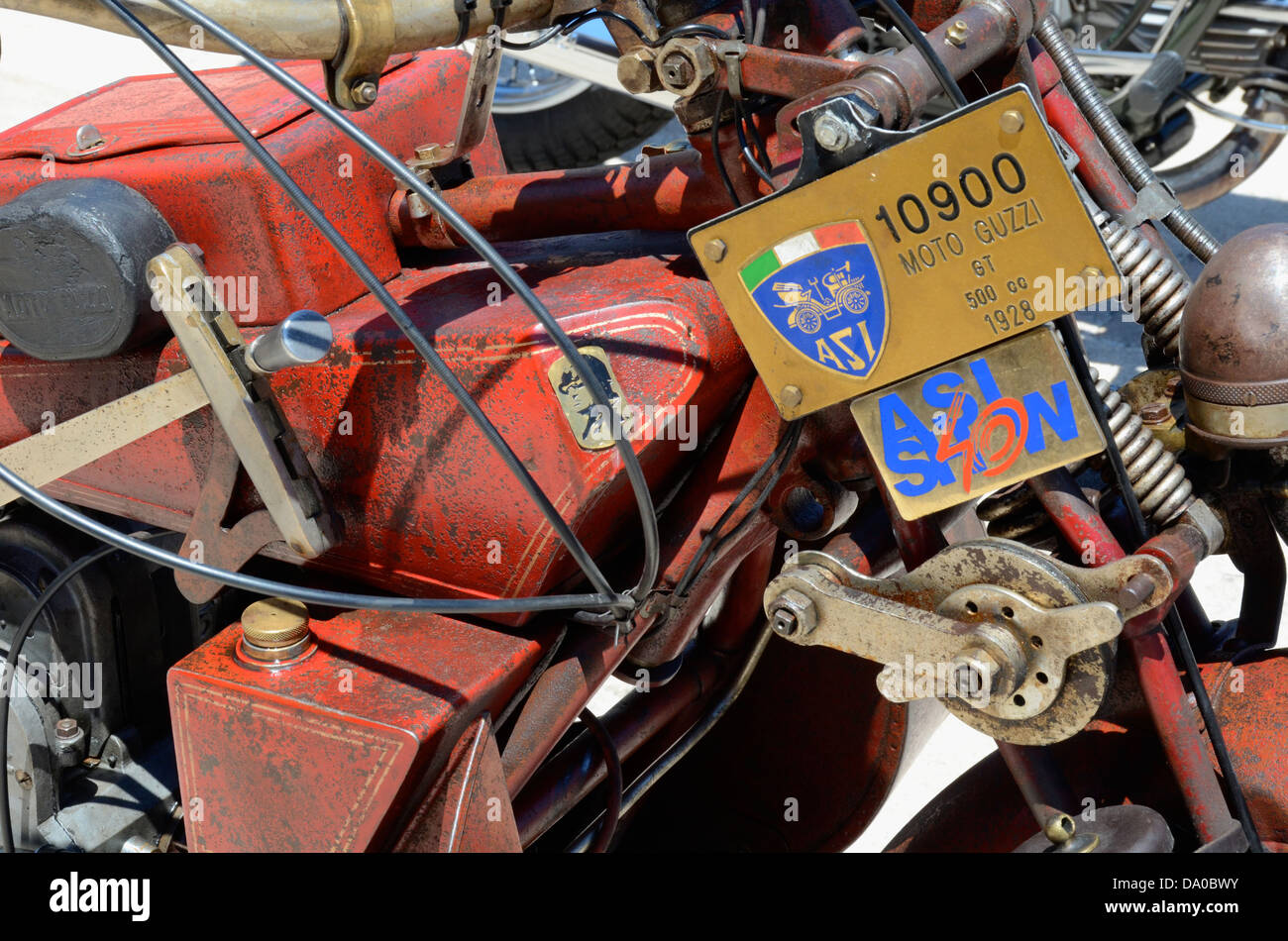 Nahaufnahme von Moto Guzzi Oldtimer Motorrad Stockfoto