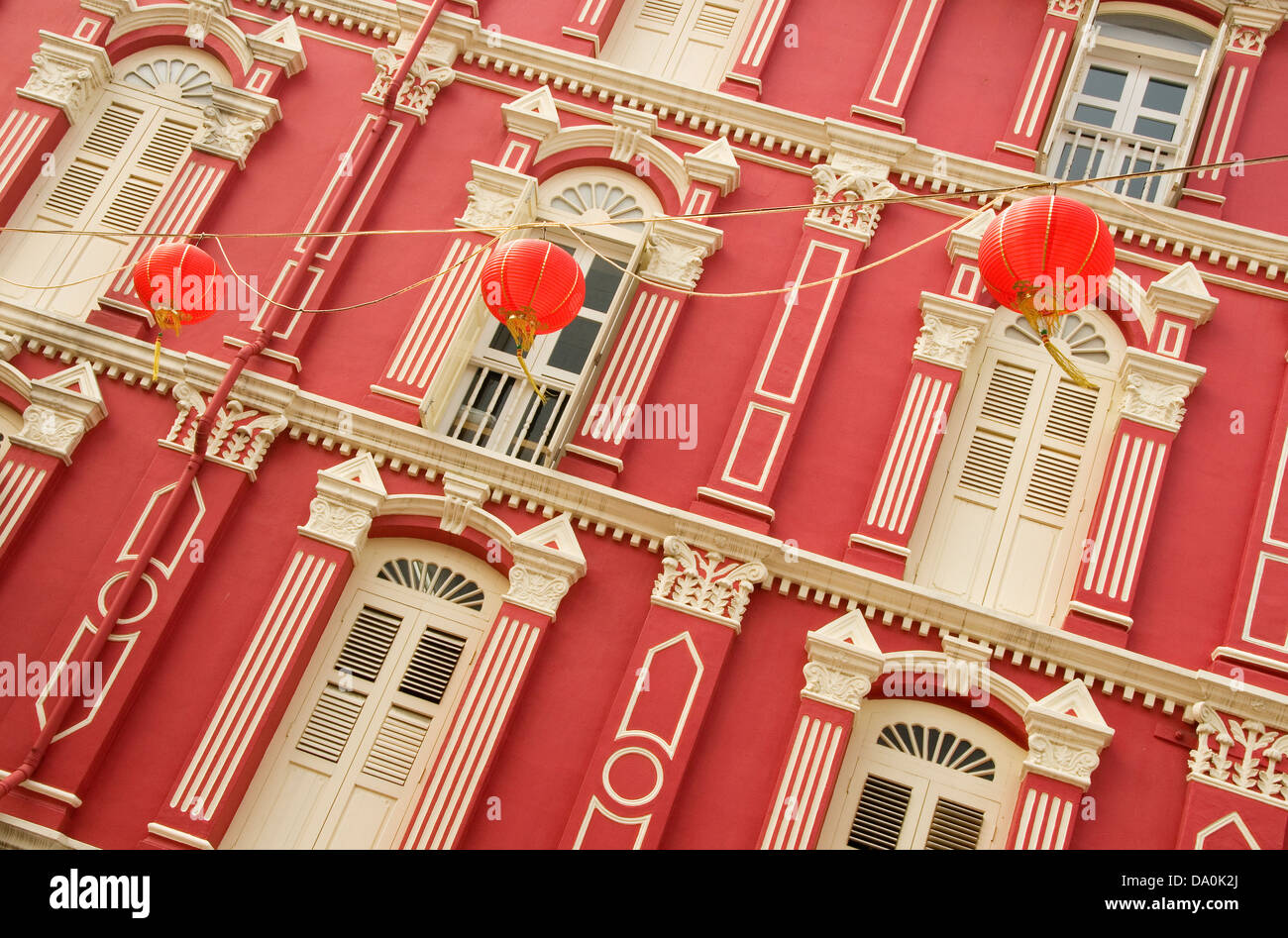 Bunte Erbe Windows, Chinatown, Singapur Stockfoto