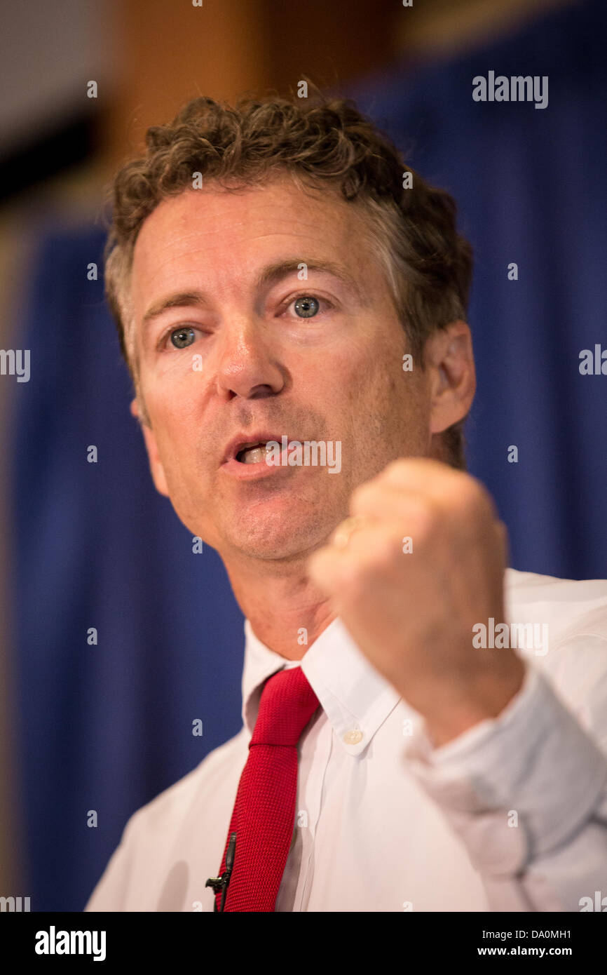 US Senator Rand Paul spricht auf eine republikanische Partei BBQ-Spendenaktion am 28. Juni 2013 in Columbia, South Carolina. Paul, eine Tee-Party Lieblings, plant, für das Präsidentenamt im Jahr 2016. Stockfoto