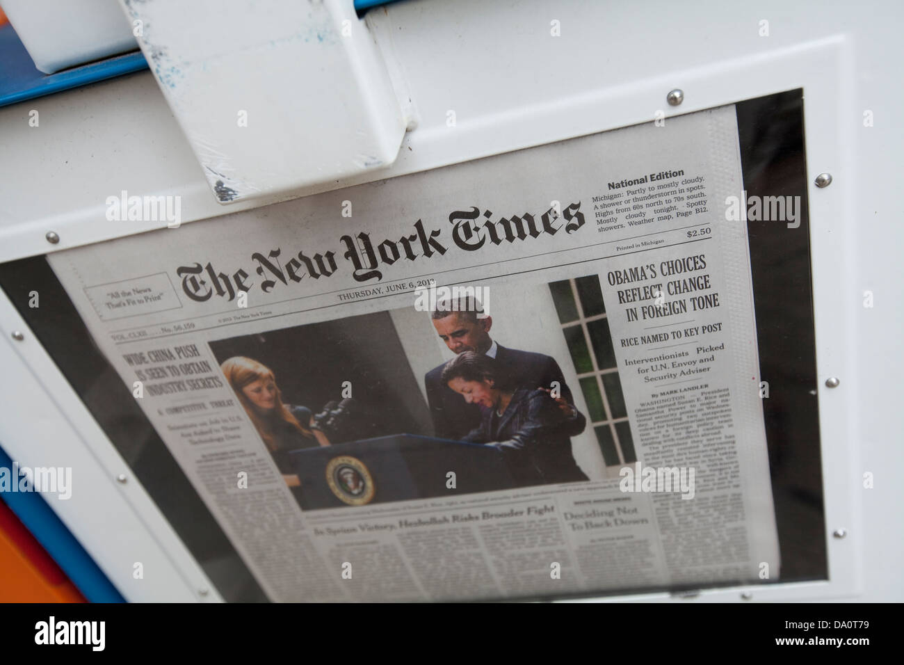 Ein New York Times Zeitung Feld sieht in Ann Arbor, Michigan Stockfoto