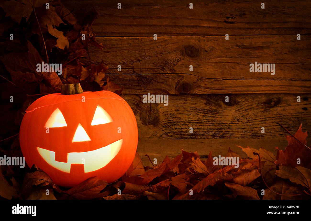 Halloween Kürbis Hintergrund geschnitzt im Herbst ein heidnisches Fest zu feiern eine moderne Adaption des Festivals der Toten Stockfoto