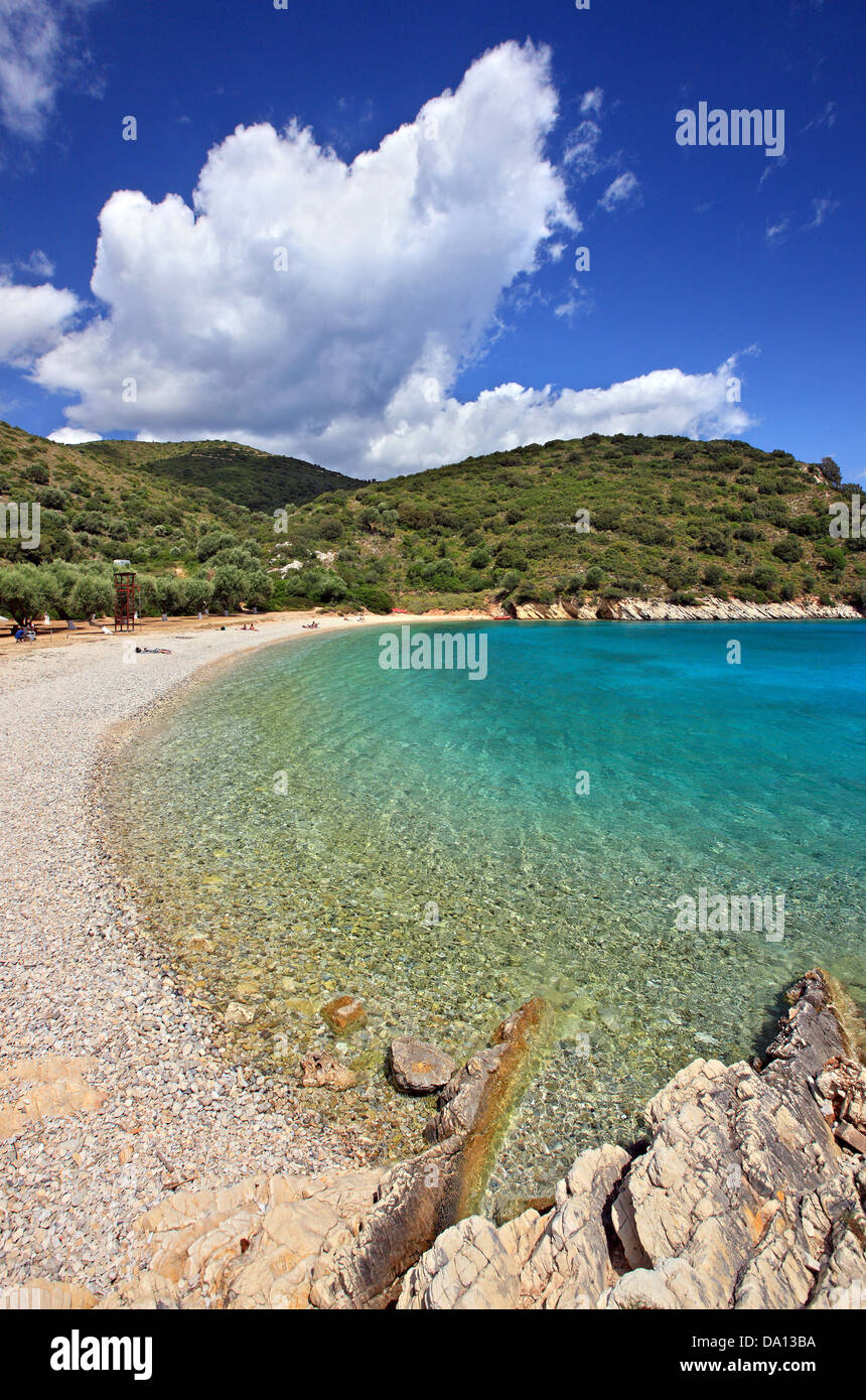 Filiatro Strand, Ithaca ("Ithaki") Insel, Griechenland, Ionisches Meer, Nordteil ("sieben Inseln"). Stockfoto
