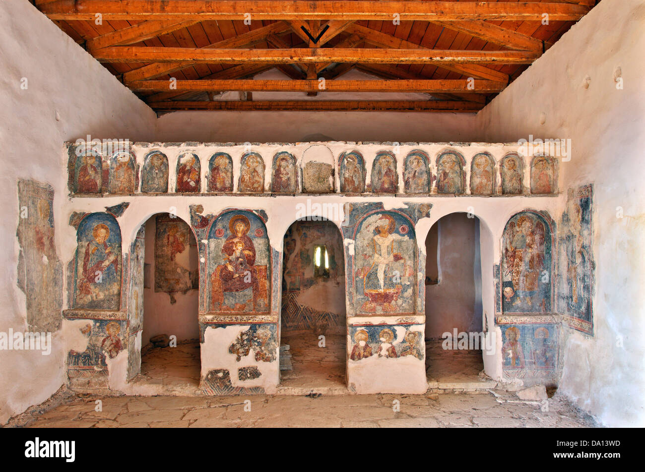 Die Ikonostase von Agios Ioannis Theologos Kirche, Perachori, Ithaka Insel, Ionisches Meer, Nordteil ("sieben Inseln"), Griechenland Stockfoto