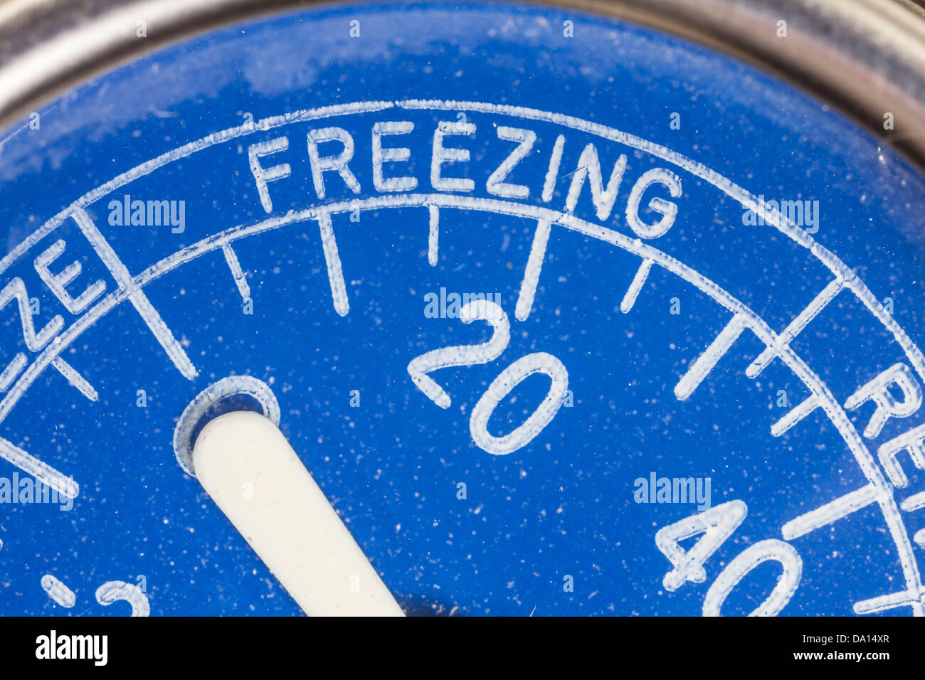 Oldtimer Kühlschrank Thermometer Einfrieren Zone Makro-detail Stockfoto